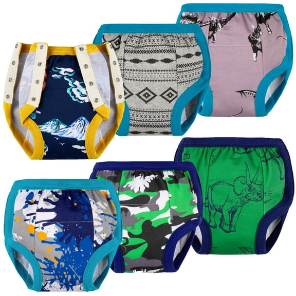 BIG ELEPHANT Baby Side Button Training Pants, Reusable Snaps on 100% Cotton Training Underwear for Toddler 2 Years - 4 Years