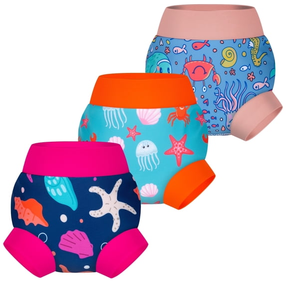 BIG ELEPHANT Baby Swim Diapers 3pcs, Reusable Adjustable Washable Waterproof Swimming Diaper for Boy's and Girl's, Sizes XS-XXL