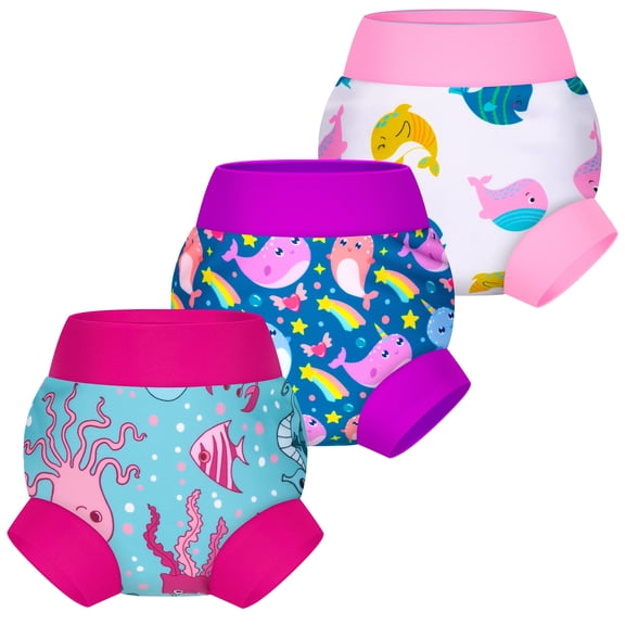 BIG ELEPHANT Baby Swim Diapers 3pcs, Reusable Adjustable Washable Waterproof Swimming Diaper for Boy's and Girl's, Sizes XS-XXL