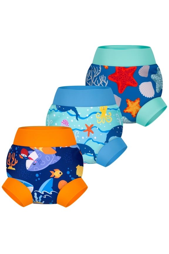 Baby Swim Diapers 3pcs, Reusable Adjustable Washable Waterproof Swimming Diaper for Boy's and Girl's, Sizes XS-XXL
