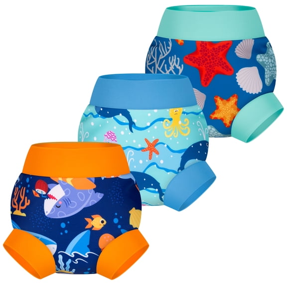 BIG ELEPHANT Baby Swim Diapers 3pcs, Reusable Adjustable Washable Waterproof Swimming Diaper for Boy's and Girl's, Sizes XS-XXL