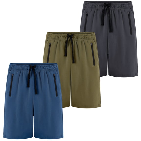 BIG ELEPHANT Boy's Athletic Shorts with Zipper Pockets and Drawsting, Youth Boys Casual Shorts, 3-Pack, Sizes: 7-17Y