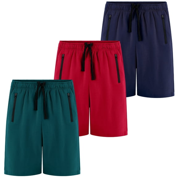 BIG ELEPHANT Boy's Athletic Shorts with Zipper Pockets and Drawsting, Youth Boys Casual Shorts, 3-Pack, Sizes: 7-17Y