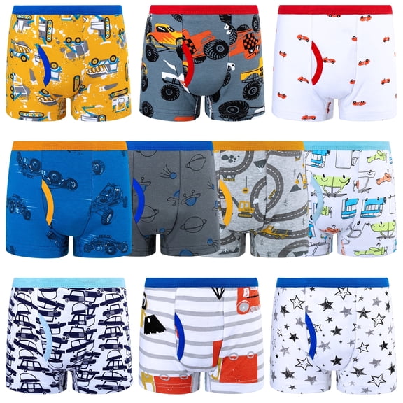 BIG ELEPHANT Boys' Boxer Briefs 10-Pack, Toddler 100% Cotton Dinosaur Print Underwear, Soft and Breathable, Sizes 4T