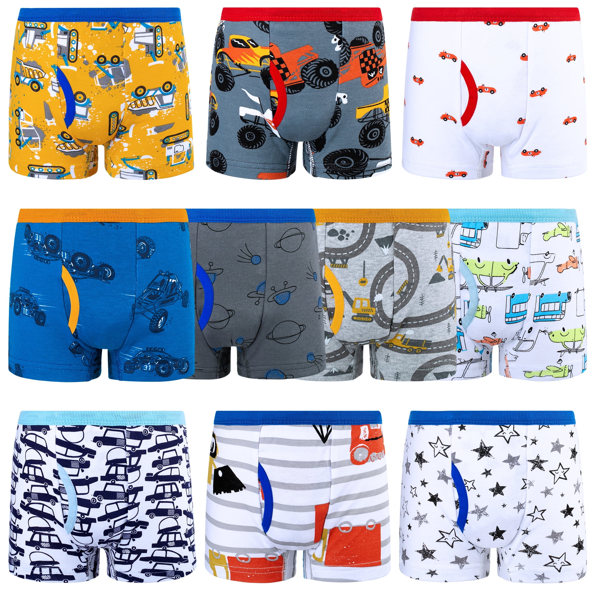 Babyhug Cotton Woven Boxers With Dino & Vehicle Print Pack Of 3 - Navy Blue Royal Blue & White