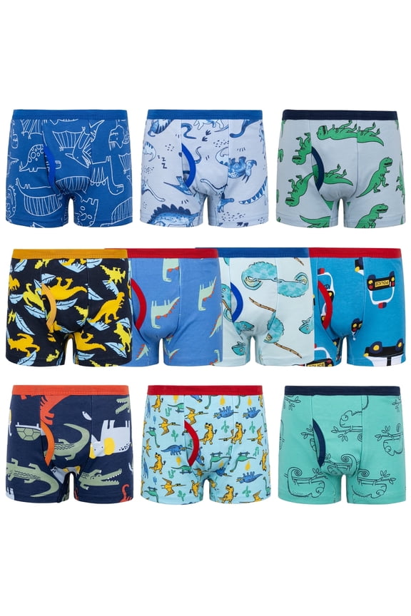Boys' Boxer Briefs 10-Pack, Toddler 100% Cotton Dinosaur Print Underwear, Soft and Breathable, Sizes 5T