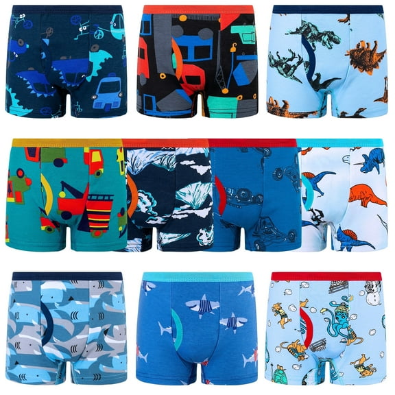 BIG ELEPHANT Boys' Boxer Briefs 10-Pack, Toddler 100% Cotton Dinosaur Print Underwear, Soft and Breathable, Sizes 5T