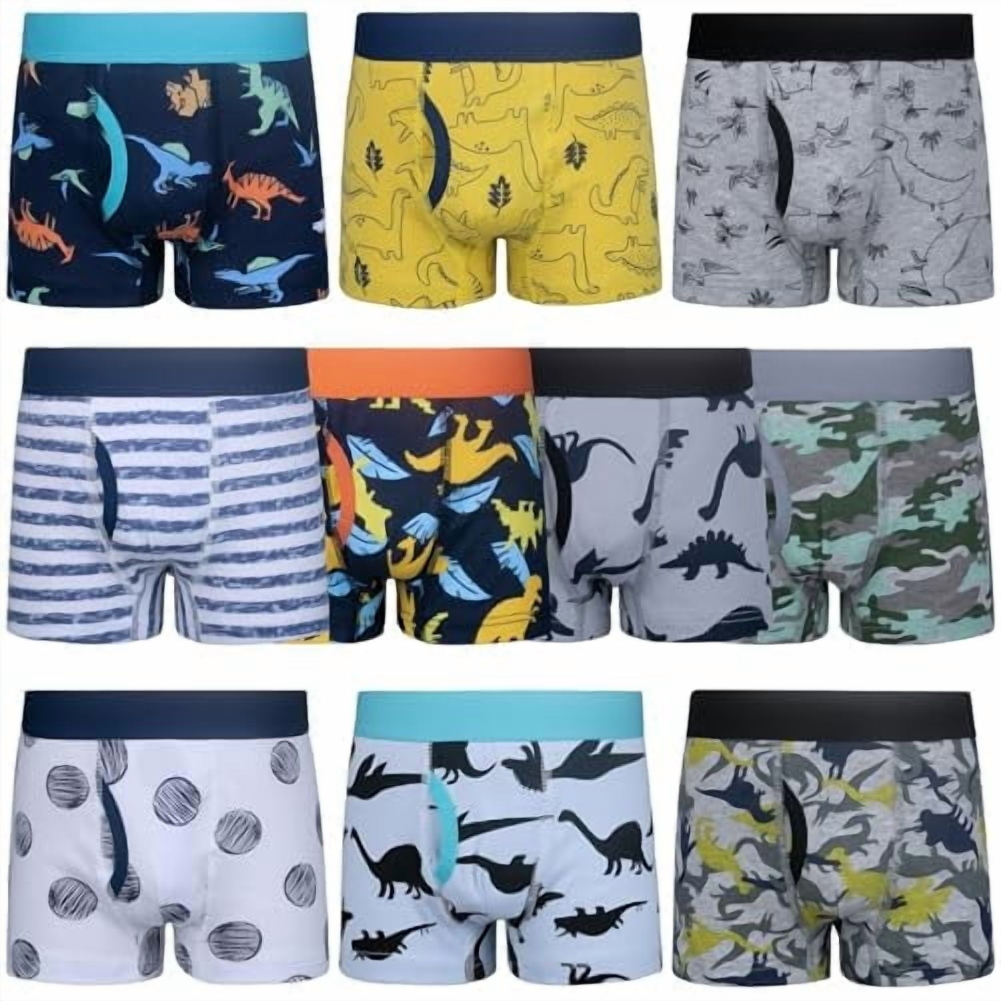 BIG ELEPHANT Boys Boxer Briefs 10 Pack Toddler 100 Cotton Dinosaur Print Underwear Soft and Breathable Sizes 8 9Y