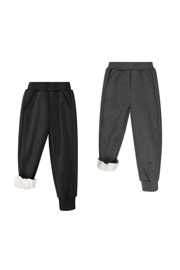 Boys Girls Fleece Lined Sweatpants, Winter Warm Elastic Waist Jogger Pants with Pockets 3-16Y