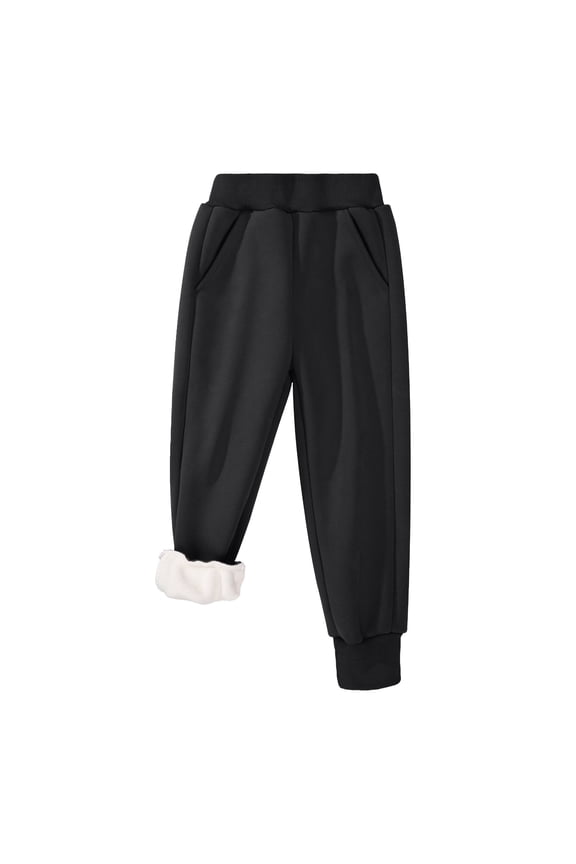 Boys Girls Fleece Lined Sweatpants, Winter Warm Elastic Waist Jogger Pants with Pockets 3-16Y
