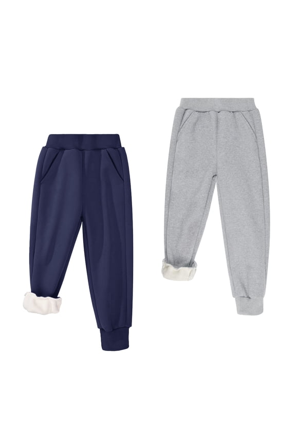 Boys Girls Fleece Lined Sweatpants, Winter Warm Elastic Waist Jogger Pants with Pockets 3-16Y