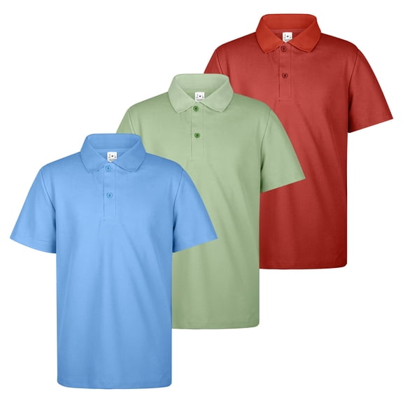 BIG ELEPHANT Boys 3-Pack Polo Shirts, Soft & Breathable Kids School Uniform, Short-Sleeve Everyday Wear for Ages 6–15