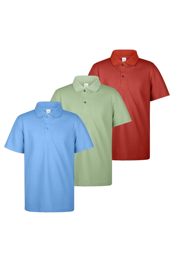 Boys 3-Pack Polo Shirts, Soft & Breathable Kids School Uniform, Short-Sleeve Everyday Wear for Ages 6–15