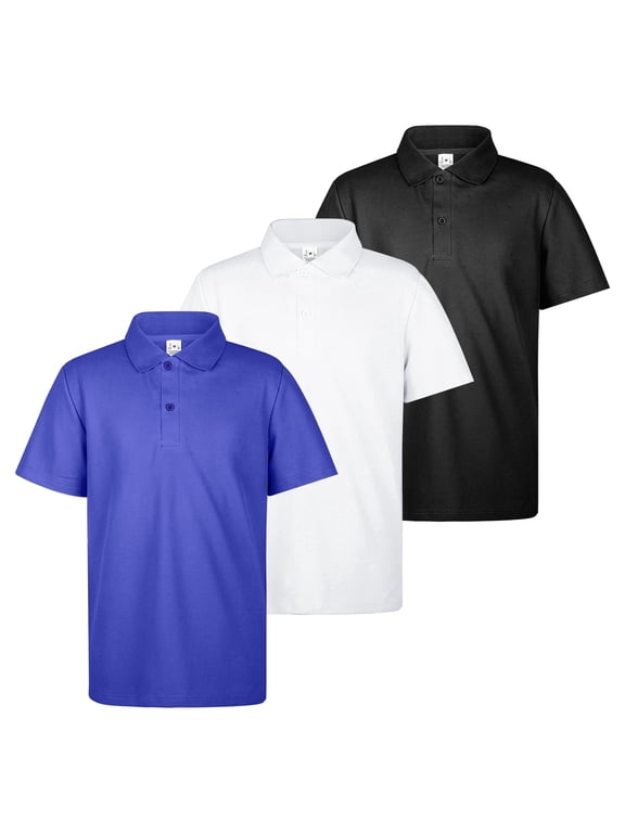 Boys 3-Pack Polo Shirts, Soft & Breathable Kids School Uniform, Short-Sleeve Everyday Wear for Ages 6–15