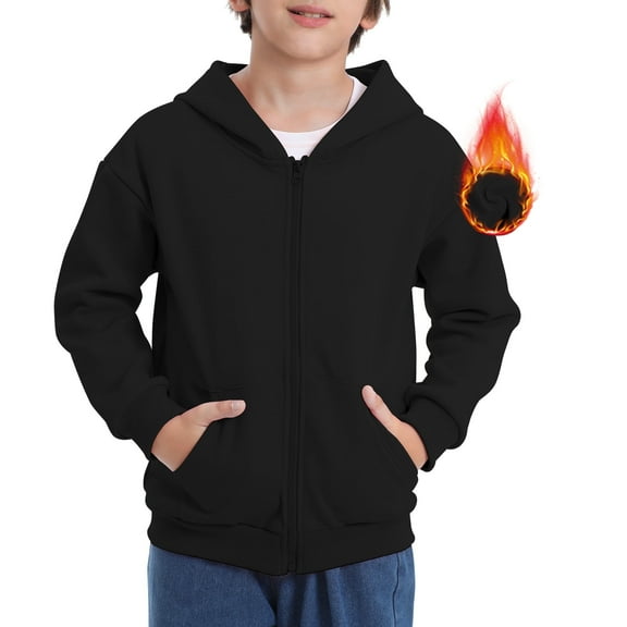 BIG ELEPHANT Boys' Zip-Up Hoodie with Pockets, Fleece-Lined Soft Cotton Jacket, 6-15Y