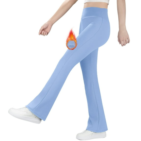 BIG ELEPHANT Fleece Lined Lightweight Flare Leggings, Girls High Waisted Flared Pants for Winter