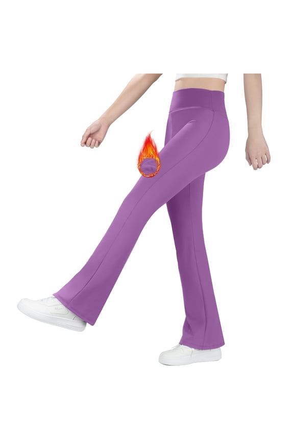 Fleece Lined Lightweight Flare Leggings, Girls High Waisted Flared Pants for Winter