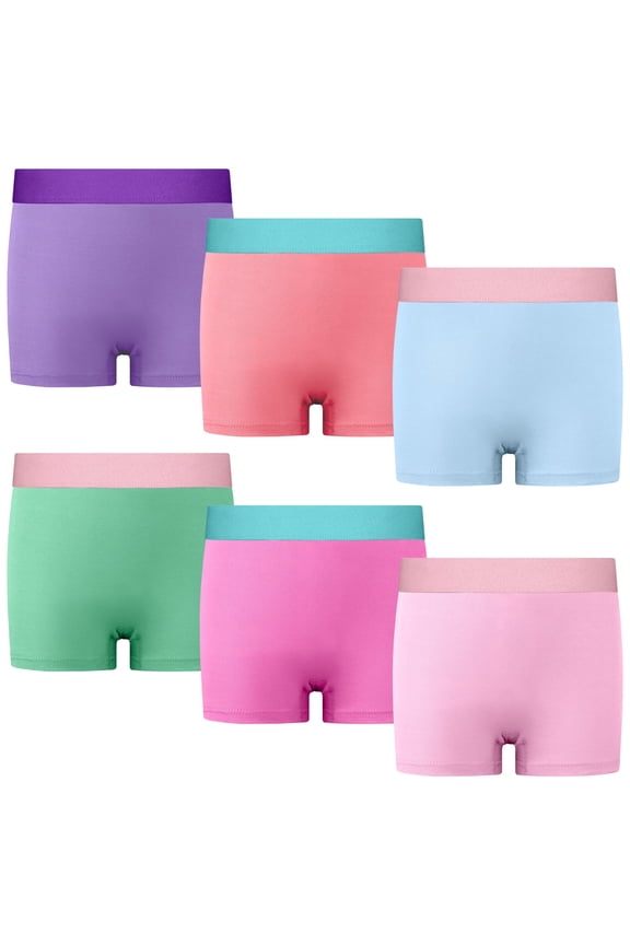Girls' Boxer Briefs 6-Pack – 100% Cotton, Super Soft & Breathable Kids' Underwear, Available in Sizes 4T to 9Y