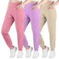 thumbnail image 1 of BIG ELEPHANT Girls Ultra-Soft Lounge Joggers Sweatpants, High Waisted Kids Athletic Pants with Pockets, 3 PCS(6-15Y), 1 of 10