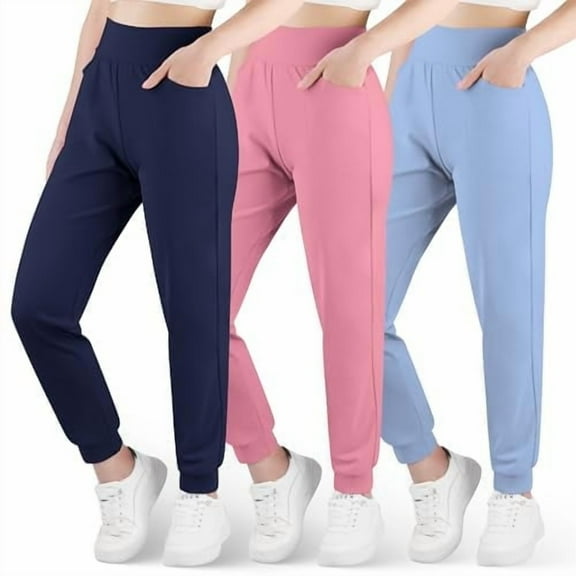 BIG ELEPHANT Girls Ultra-Soft Lounge Joggers Sweatpants, High Waisted Kids Athletic Pants with Pockets, 3 PCS(6-15Y)