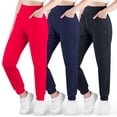 thumbnail image 1 of BIG ELEPHANT Girls Ultra-Soft Lounge Joggers Sweatpants, High Waisted Kids Athletic Pants with Pockets, 3 PCS(6-15Y), 1 of 8