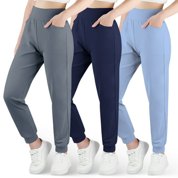 BIG ELEPHANT Girls Ultra-Soft Lounge Joggers Sweatpants, High Waisted Kids Athletic Pants with Pockets, 3 PCS(6-15Y)