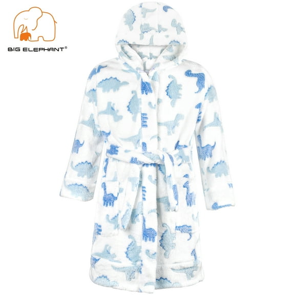 BIG ELEPHANT Kids Hooded Robe – Flannel Fleece Bathrobe for Boys Girls, Coral Plush Overall Sleepwear, Christmas Gift