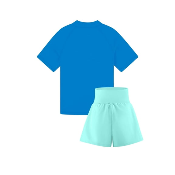 BIG ELEPHANT Kids Mix and Match Rash Guard Swimsuit Set, Short Sleeve Swimsuit and Beach Shorts for Boys and Girls XS-XL