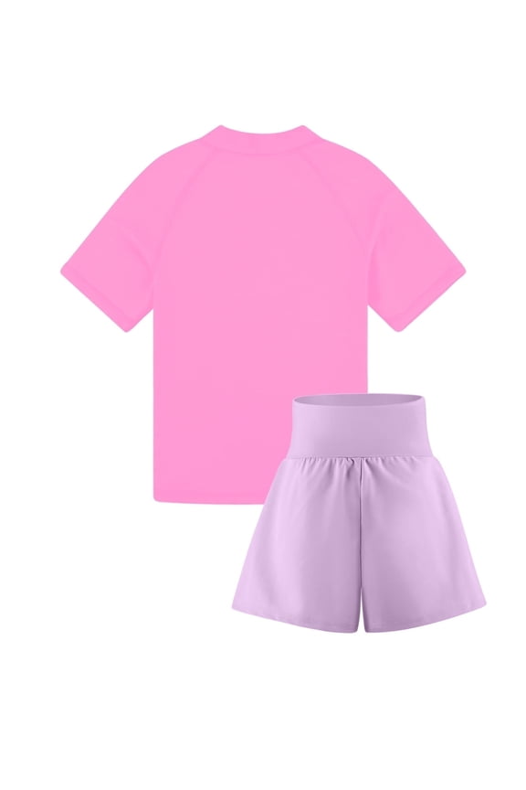 Kids Mix and Match Rash Guard Swimsuit Set, Short Sleeve Swimsuit and Beach Shorts for Boys and Girls XS-XL
