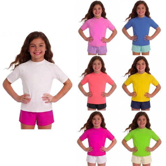 BIG ELEPHANT Girls Mix and Match Rash Guard Swimsuit Set, Short Sleeve Swimsuit and Beach Shorts for Boys and Girls XS-XL