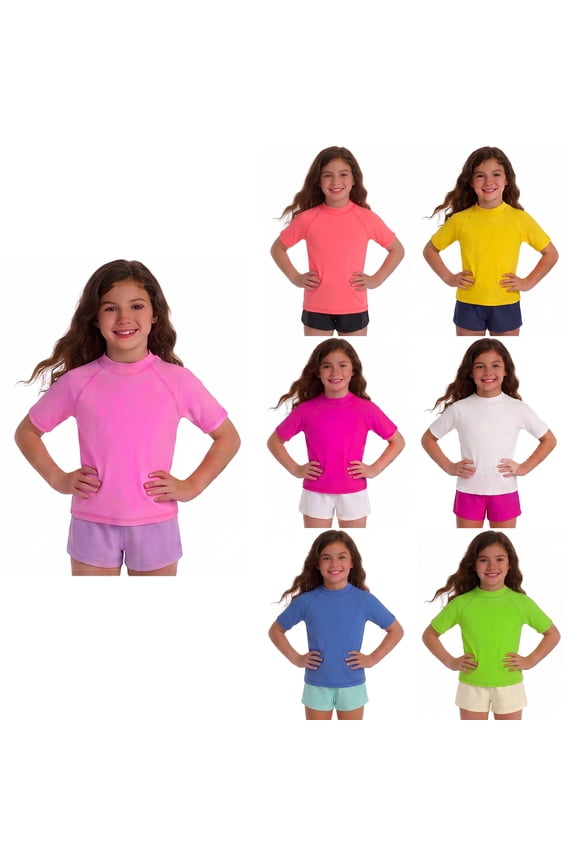 Girls Mix and Match Rash Guard Swimsuit Set, Short Sleeve Swimsuit and Beach Shorts for Boys and Girls XS-XL