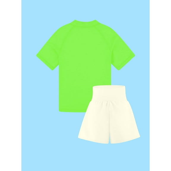 BIG ELEPHANT Kids Mix and Match Rash Guard Swimsuit Set, Short Sleeve Swimsuit and Beach Shorts for Boys and Girls XS-XL