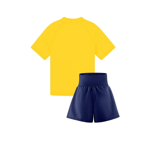 BIG ELEPHANT Kids Mix and Match Rash Guard Swimsuit Set, Short Sleeve Swimsuit and Beach Shorts for Boys and Girls XS-XL