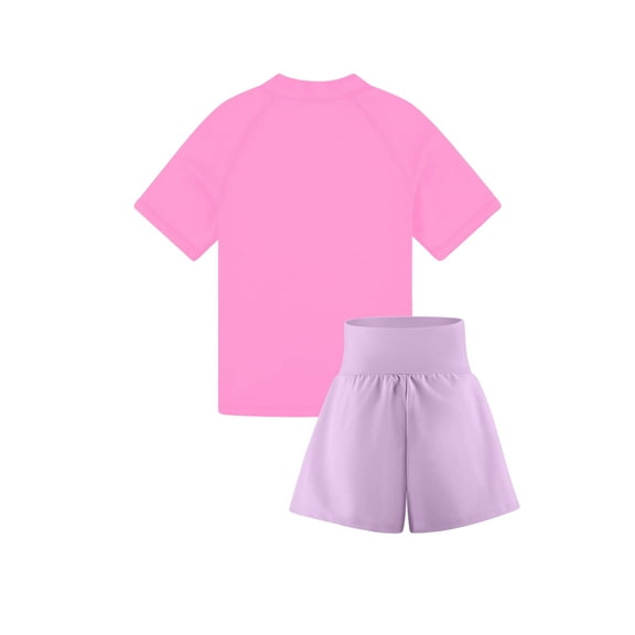 BIG ELEPHANT Kids Mix and Match Rash Guard Swimsuit Set, Short Sleeve Swimsuit and Beach Shorts for Boys and Girls XS-XL