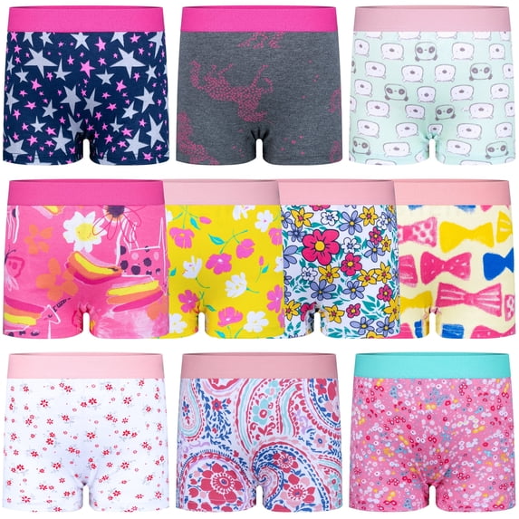 BIG ELEPHANT Toddler Girls' Underwear Boxer Briefs,100% Cotton Breathable Panties, 10 pack (4T-9Y)