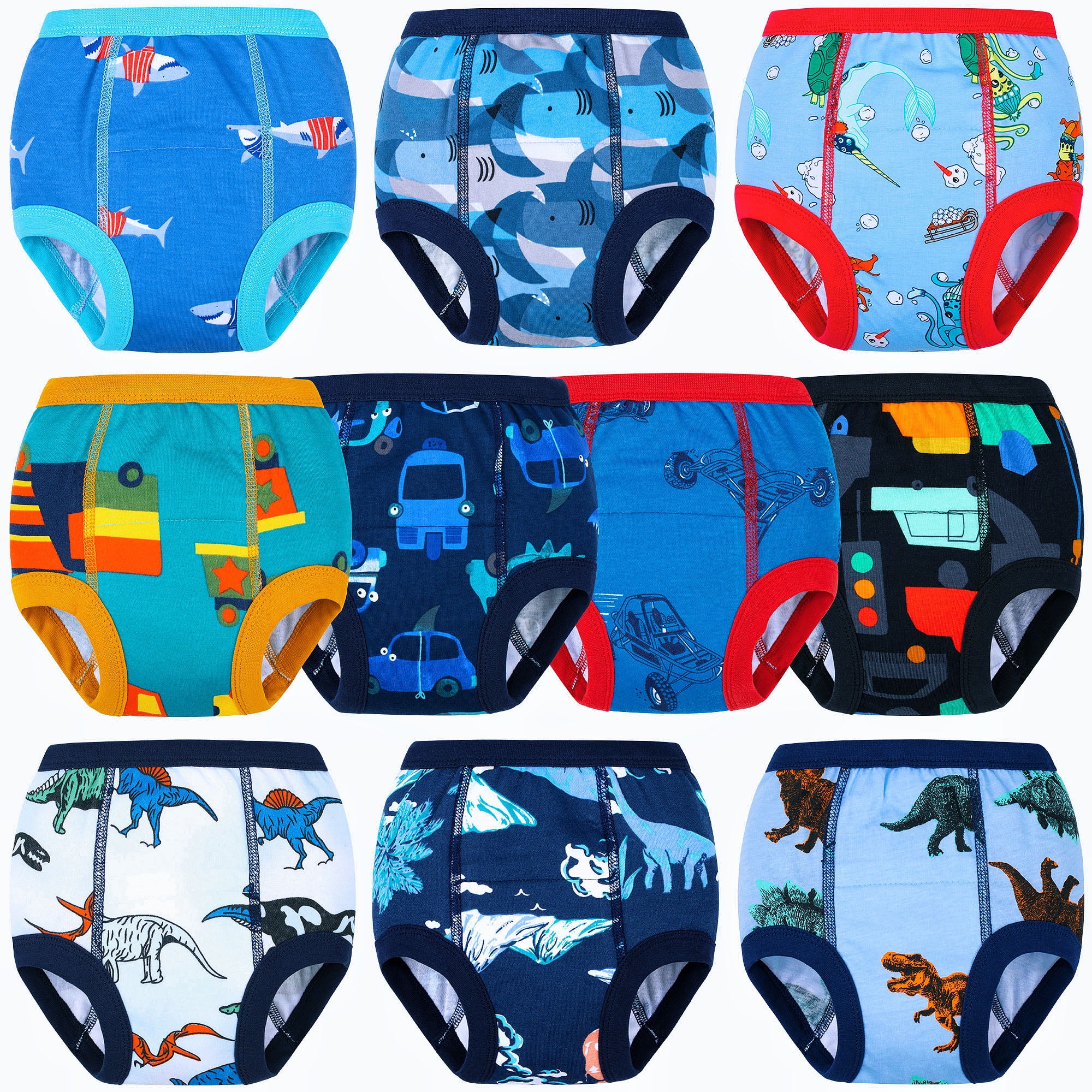 BIG ELEPHANT Toddler Potty Training Pants, Cotton Absorbent Training Underwear for Boys, 10-pack, 9-10Y