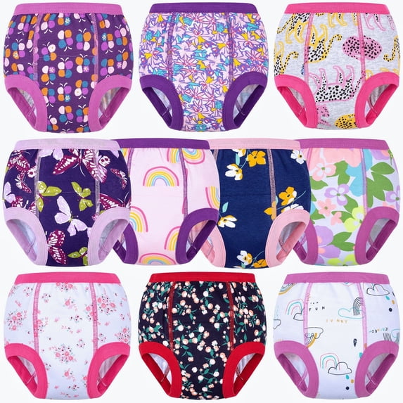 BIG ELEPHANT Toddler Potty Training Pants, Cotton Absorbent Training Underwear for Toddler Girls, 10-pack, 5T