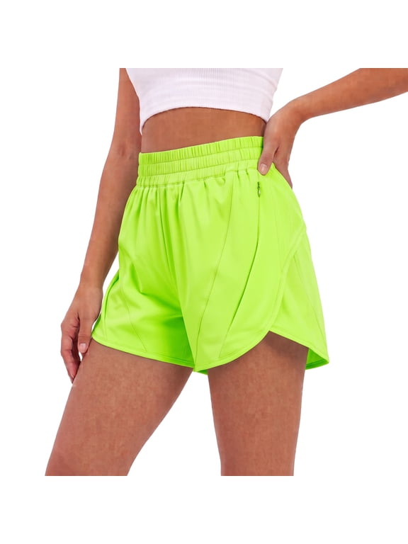 Women's Athletic Running Shorts with Zipper Pockets, Lined Sports Shorts