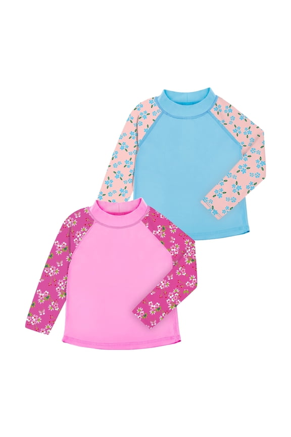 BIG EPHANT 2-Pack Kids‘ Long Sleeve Rash Guard Shirts with Print, UPF 50+ Sun Protection Swimwear & Surf Tops for Boys and Girls, Sizes XXS-M