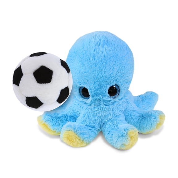 DolliBu Big Eye Blue Octopus Stuffed Animal with Soccer Ball Plush - Huggable Octopus Adorable Playtime Plush Toy, Cute Ocean Life Gift, Super Soft Stuffed Doll Animal Toy for Kids, Adults - 8.5 Inch