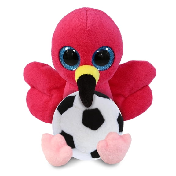 DolliBu Big Eye Flamingo Stuffed Animal with Soccer Ball Plush - Huggable Flamingo Adorable Playtime Plush Toy, Cute Wildlife Gift, Super Soft Stuffed Doll Animal Toy for Kids, Adults - 6 Inches