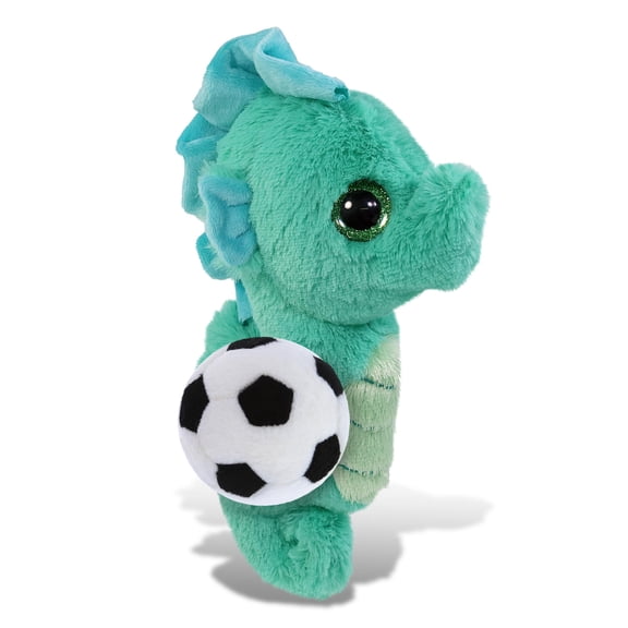 DolliBu Big Eye Seahorse Stuffed Animal with Soccer Ball Plush - Huggable Seahorse Adorable Playtime Plush Toy, Cute Ocean Life Gift, Super Soft Stuffed Doll Animal Toy for Kids, Adults - 10 Inches