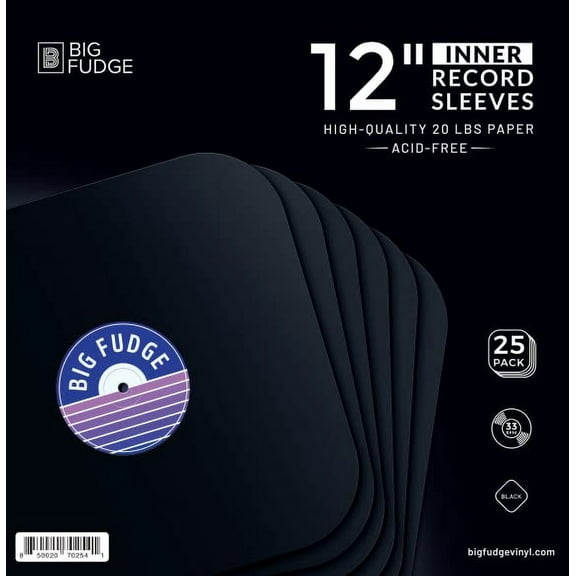 Big Fudge Black Special Edition 12-Inch Vinyl Record Inner Sleeves 25 Pack – Heavyweight Acid-Free LP Covers with Round Corners for LPs & Singles