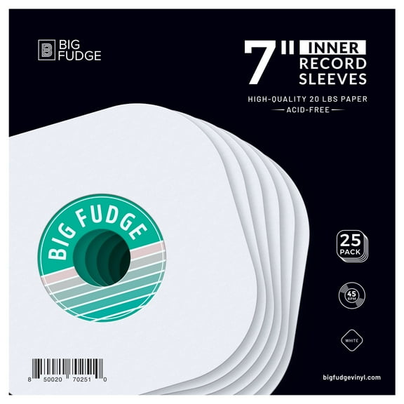 Big Fudge 7-Inch Vinyl Record Inner Sleeves 25 Pack – Heavyweight Acid-Free Paper with Round Corners for LPs & Singles