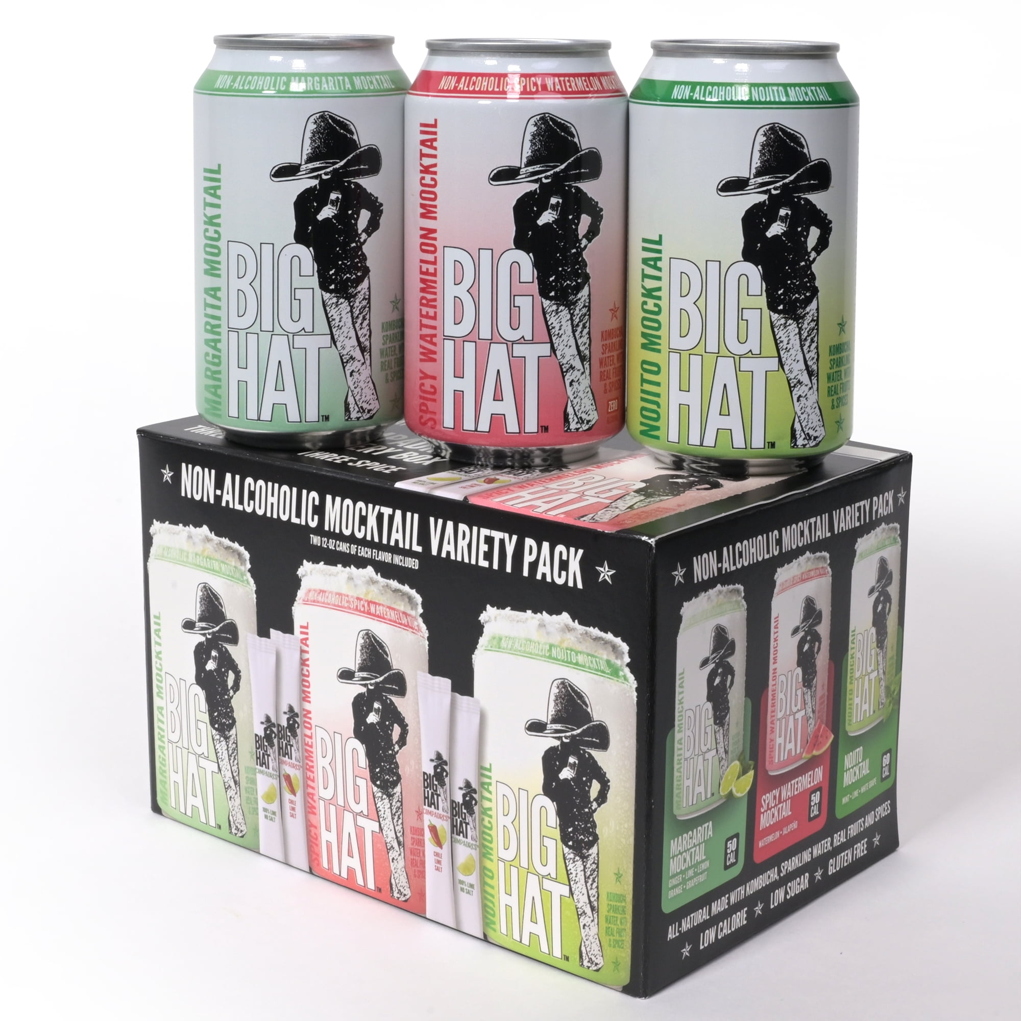 BIG HAT Mocktail Non-Alcoholic Variety Pack with Margarita, Nojito, and Spicy Watermelon, 6 Pack, 12 fl oz Cans