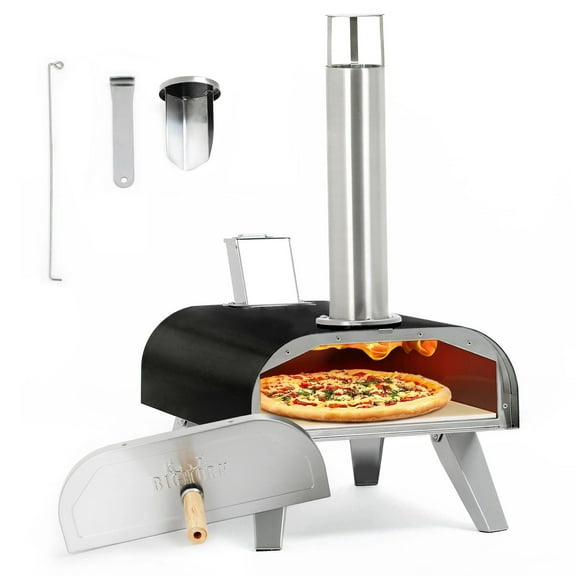 BIG HORN OUTDOORS 12" Wood Pellet Fired Pizza Oven, Black, Stone-Baked Pizzas