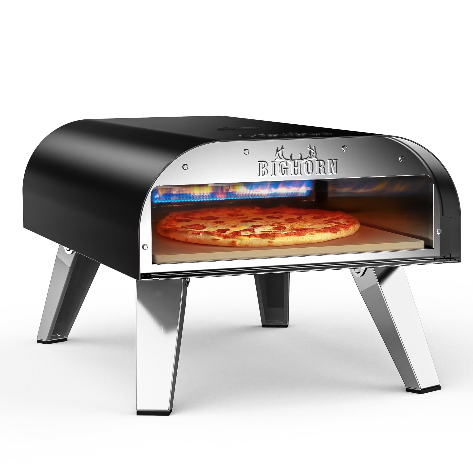 BIG HORN OUTDOORS 12 Inch Gas Pizza Oven, Portable Outdoor Pizza Oven for Backyard Camping Party Cooking