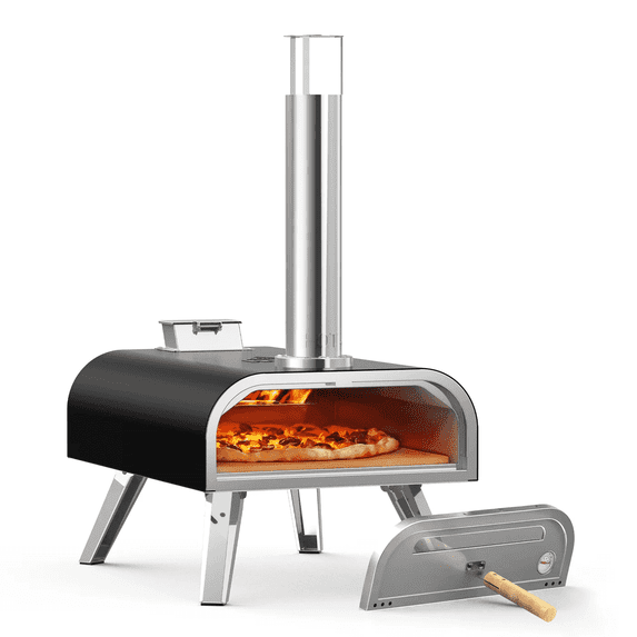 BIG HORN OUTDOORS 16 Inch Pellet Pizza Oven Outdoor, Wood Pellet Pizza Stove with Pizza Stone for Backyard, Camping, Black