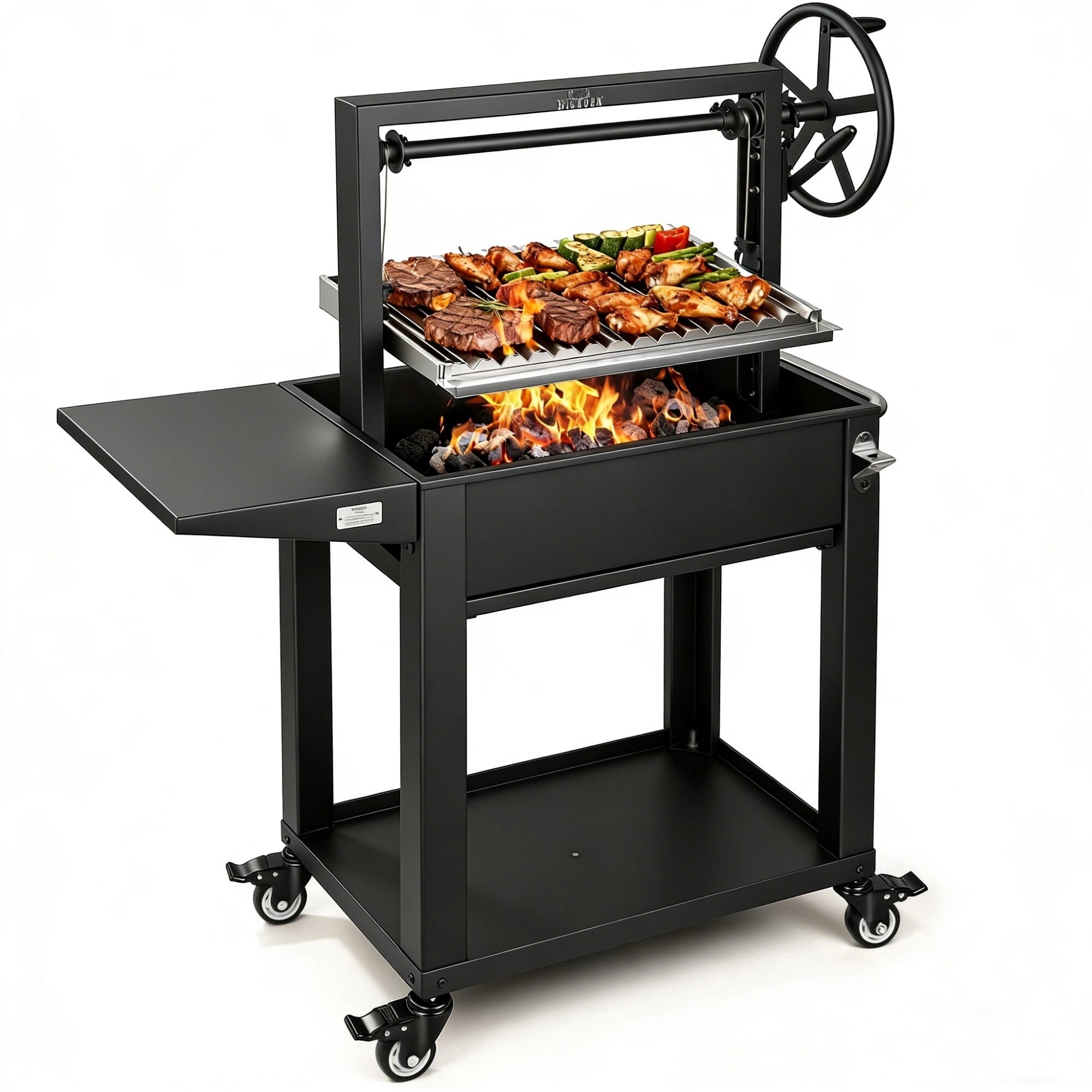 BIG HORN OUTDOORS Argentine Santa Maria Style Grill, Wood Fire & Charcoal Steel BBQ Grill (Parrilla Grill)
