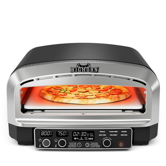 BIG HORN OUTDOORS Pizza Oven Indoor, 14 Inch Electric Pizza Maker with 6 Preset Modes, Pizza Cooker with Pizza Stone and Pizza Peel